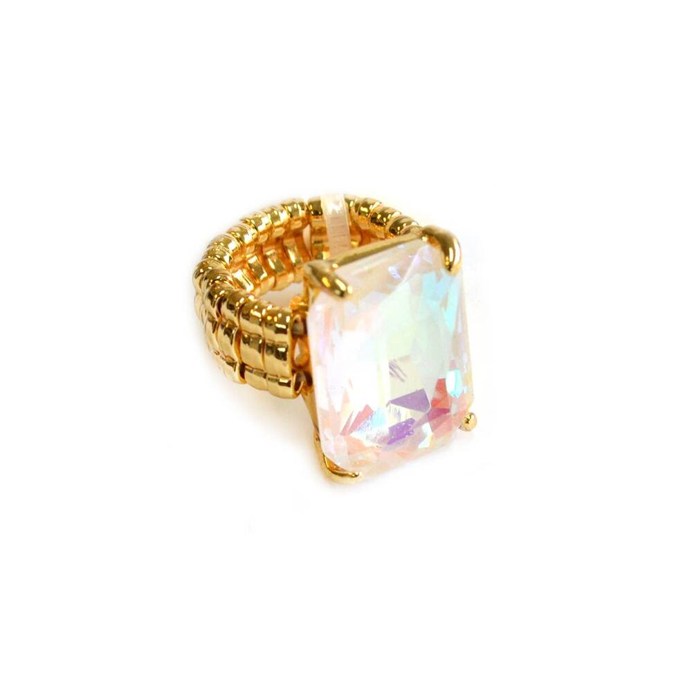 Dopamine Rectangular Glass Cocktail Stretch Adjustable Ring - Picture 6 of 16